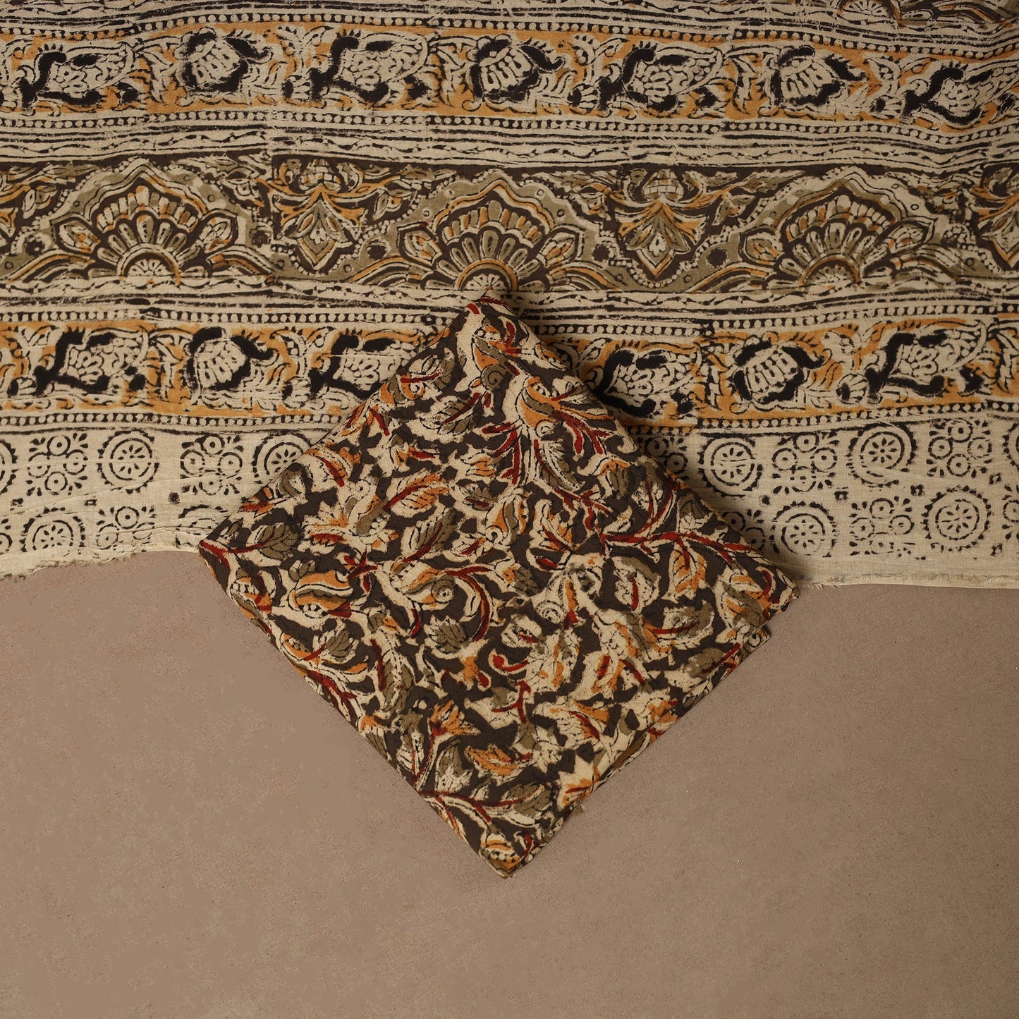 Natural dyed pedana kalamkari cotton 3pc unstitched dress