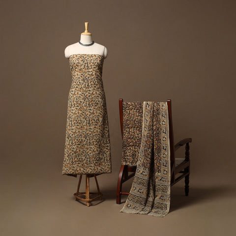 Natural dyed pedana kalamkari cotton 3pc unstitched dress