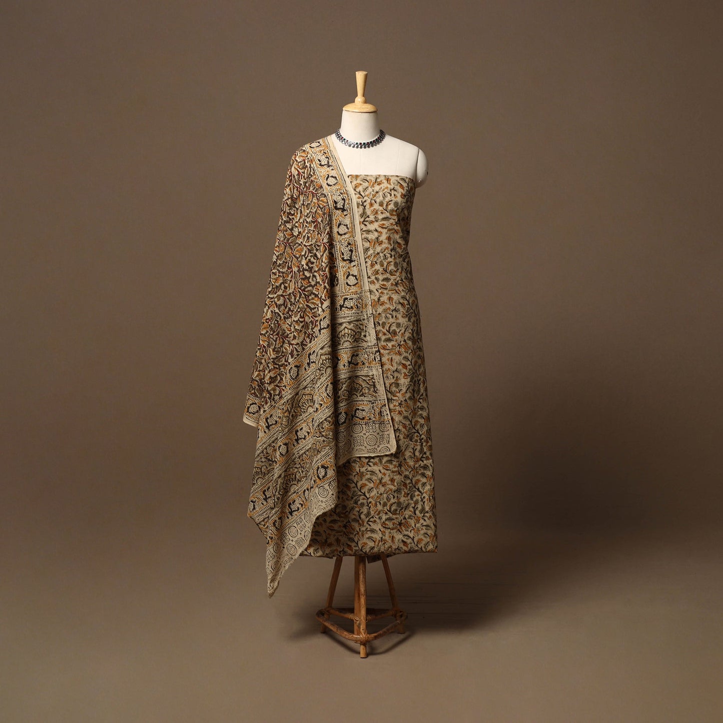 Natural dyed pedana kalamkari cotton 3pc unstitched dress