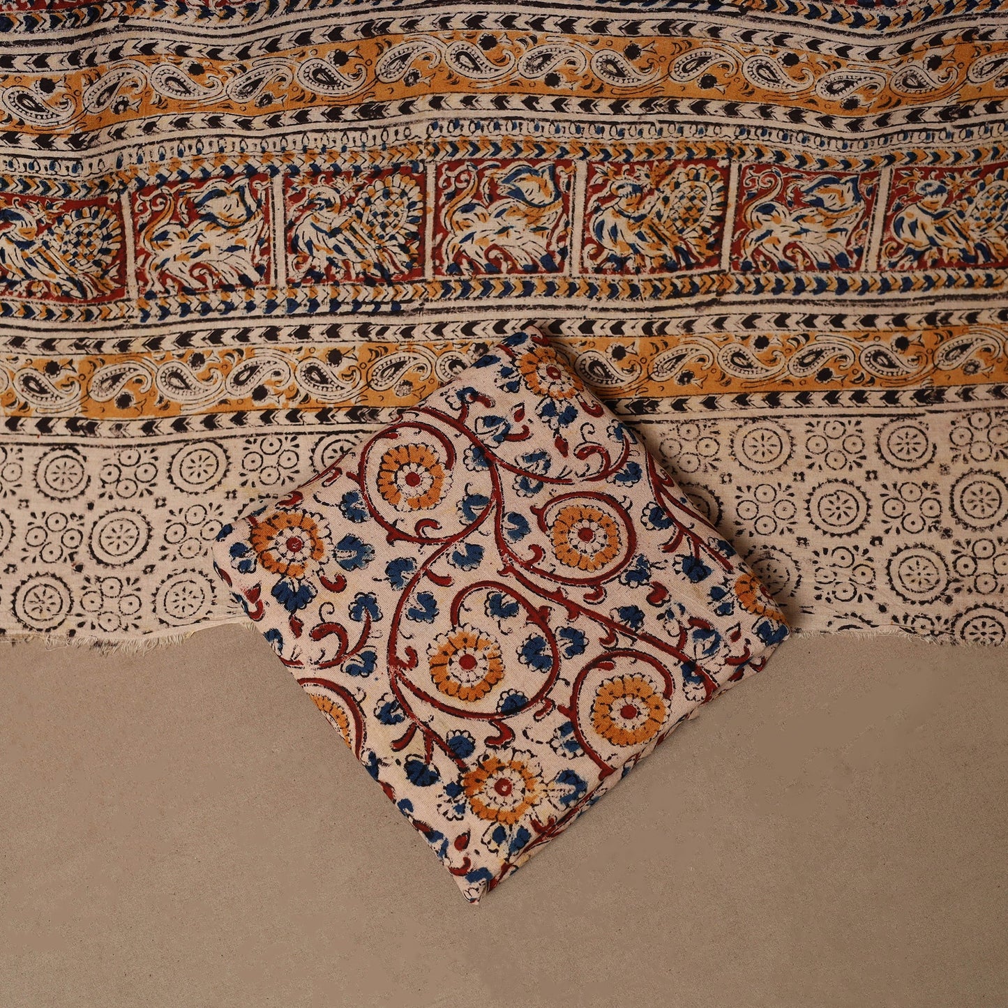 Natural dyed pedana kalamkari cotton 3pc unstitched dress