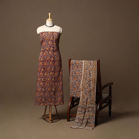 Natural dyed pedana kalamkari cotton 3pc unstitched dress