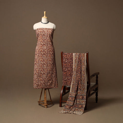 Natural dyed pedana kalamkari cotton 3pc unstitched dress