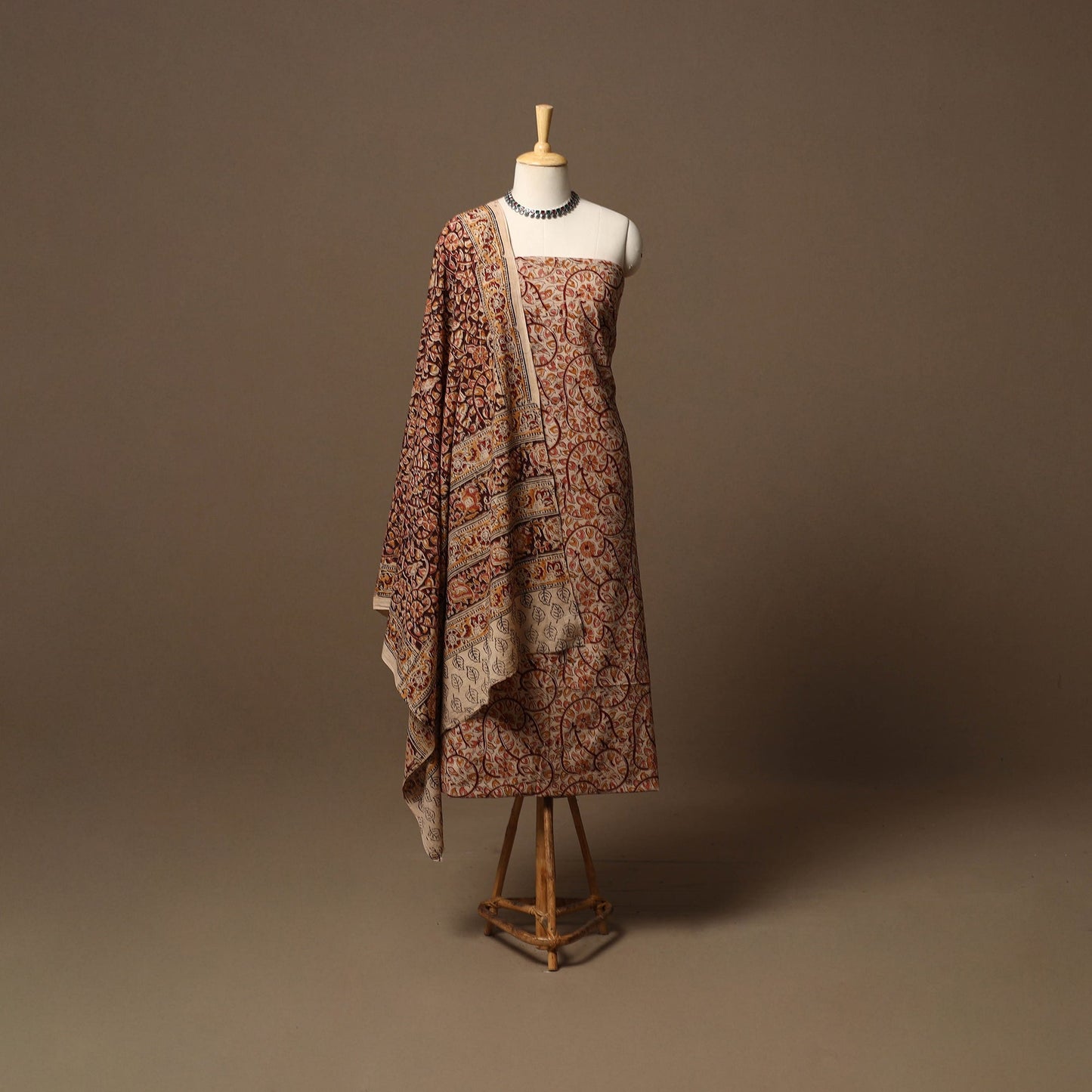 Natural dyed pedana kalamkari cotton 3pc unstitched dress