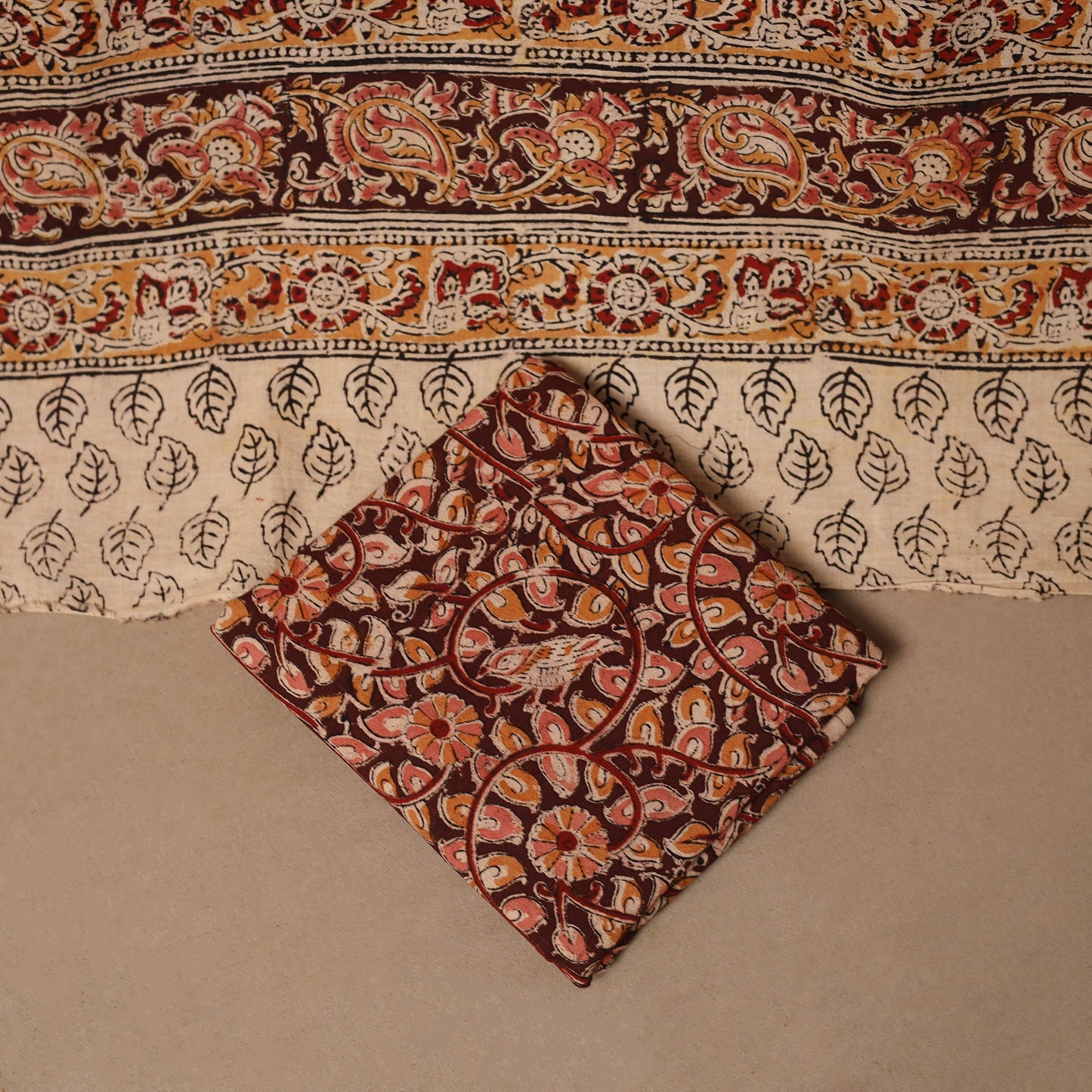 Natural dyed pedana kalamkari cotton 3pc unstitched dress