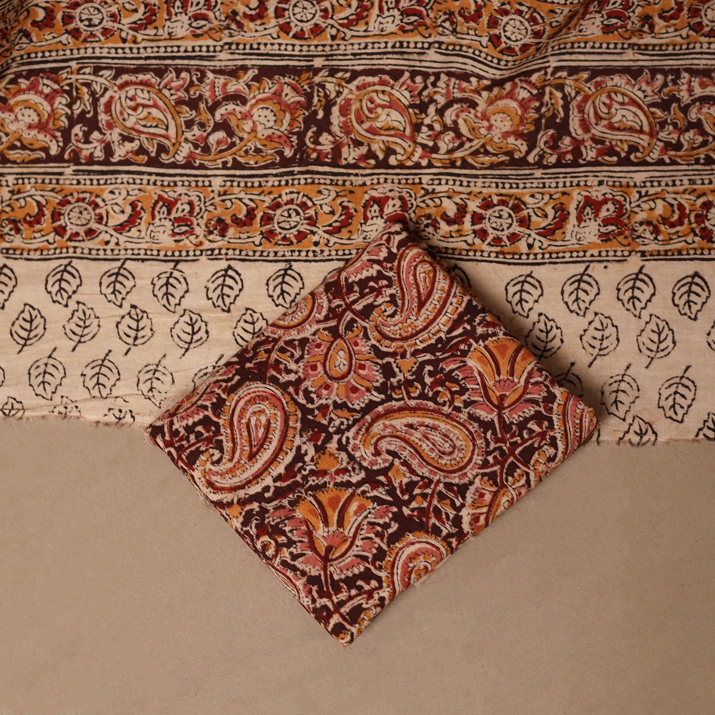 Natural dyed pedana kalamkari cotton 3pc unstitched dress