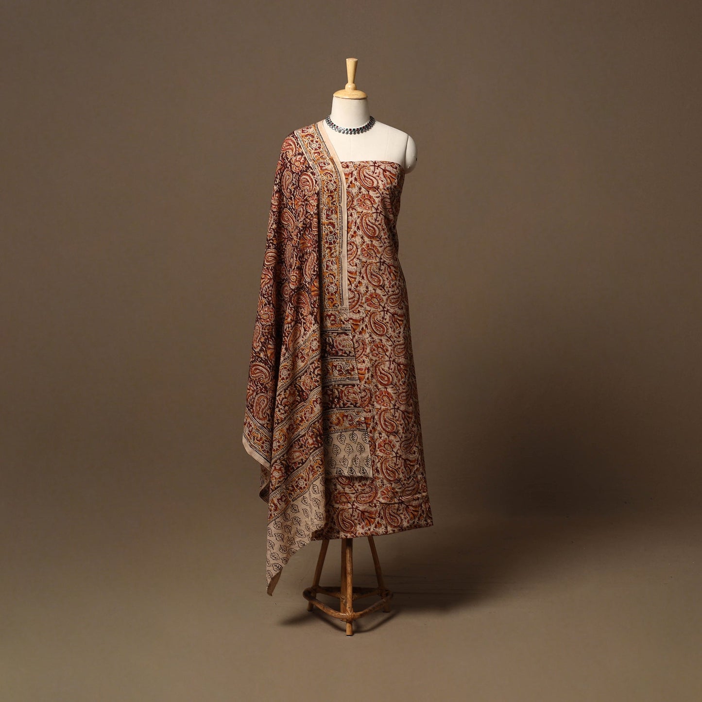 Natural dyed pedana kalamkari cotton 3pc unstitched dress