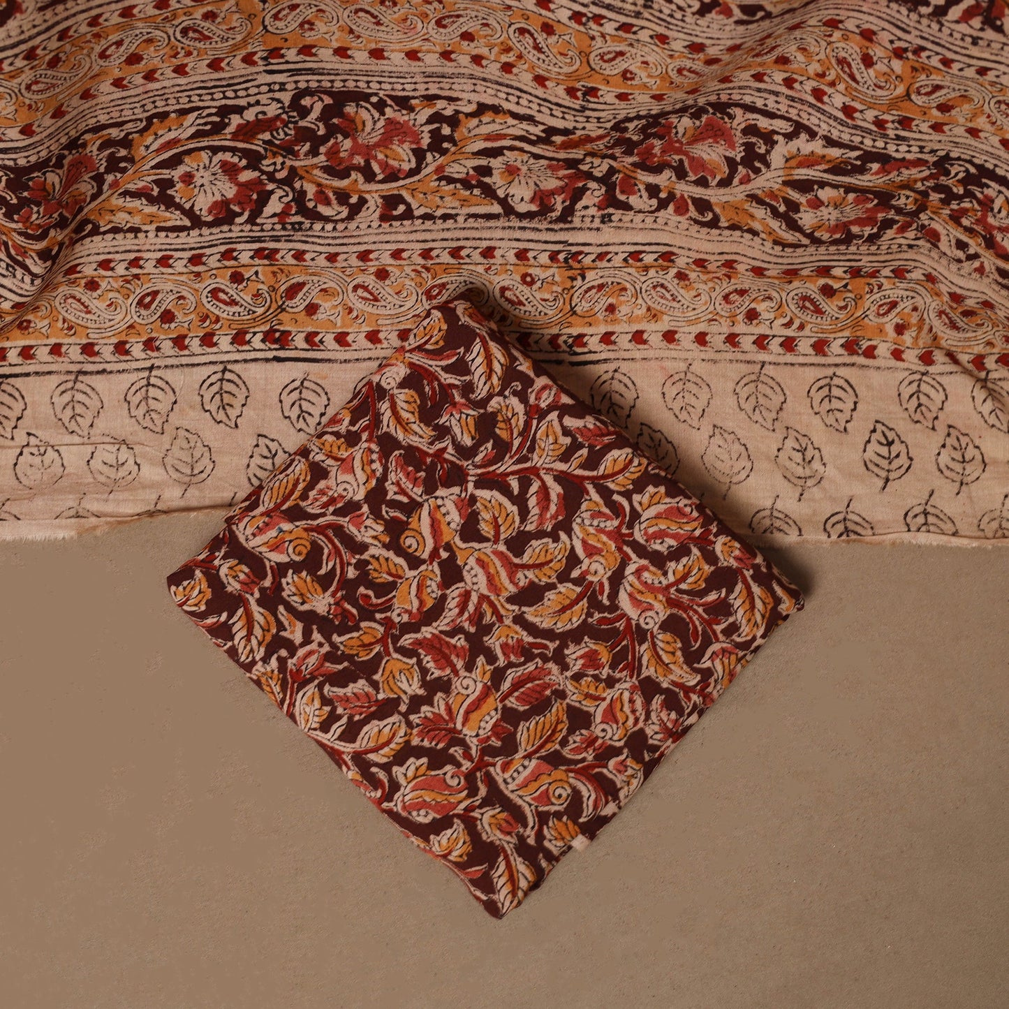 Natural dyed pedana kalamkari cotton 3pc unstitched dress