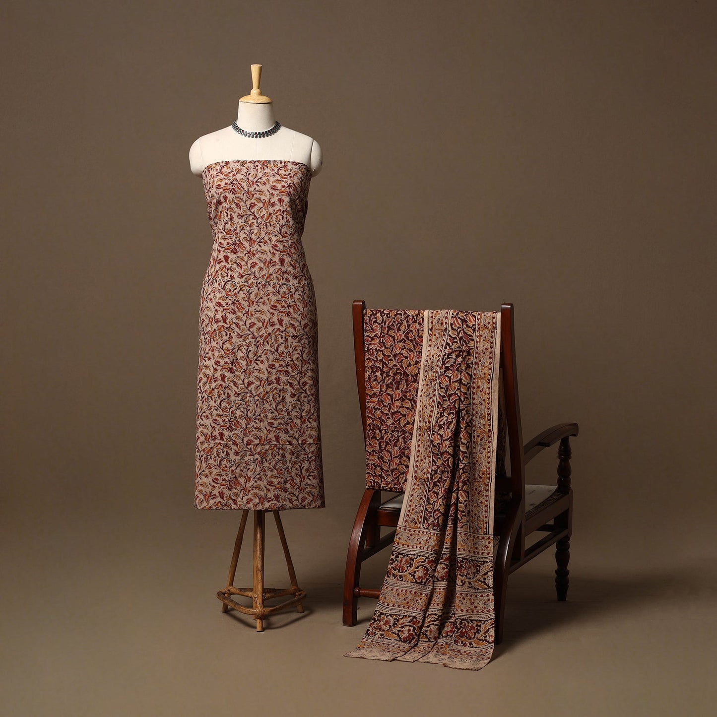 Natural dyed pedana kalamkari cotton 3pc unstitched dress