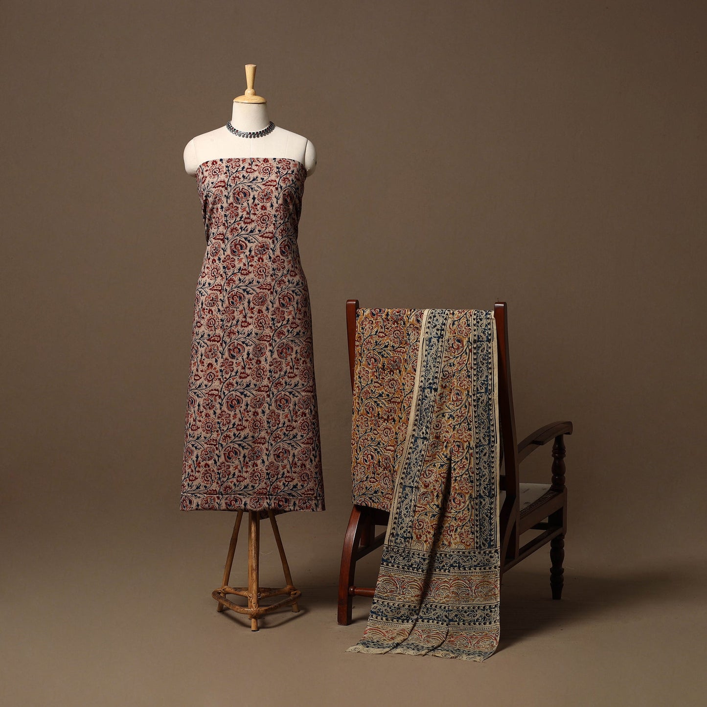 Natural dyed pedana kalamkari cotton 3pc unstitched dress