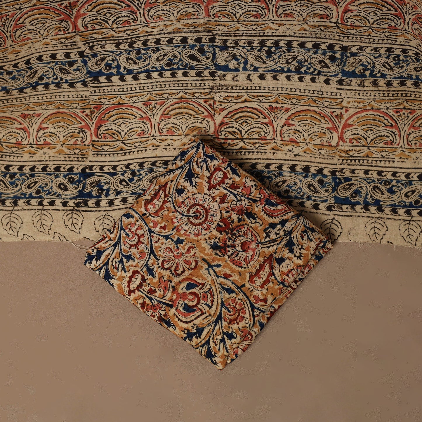 Natural dyed pedana kalamkari cotton 3pc unstitched dress