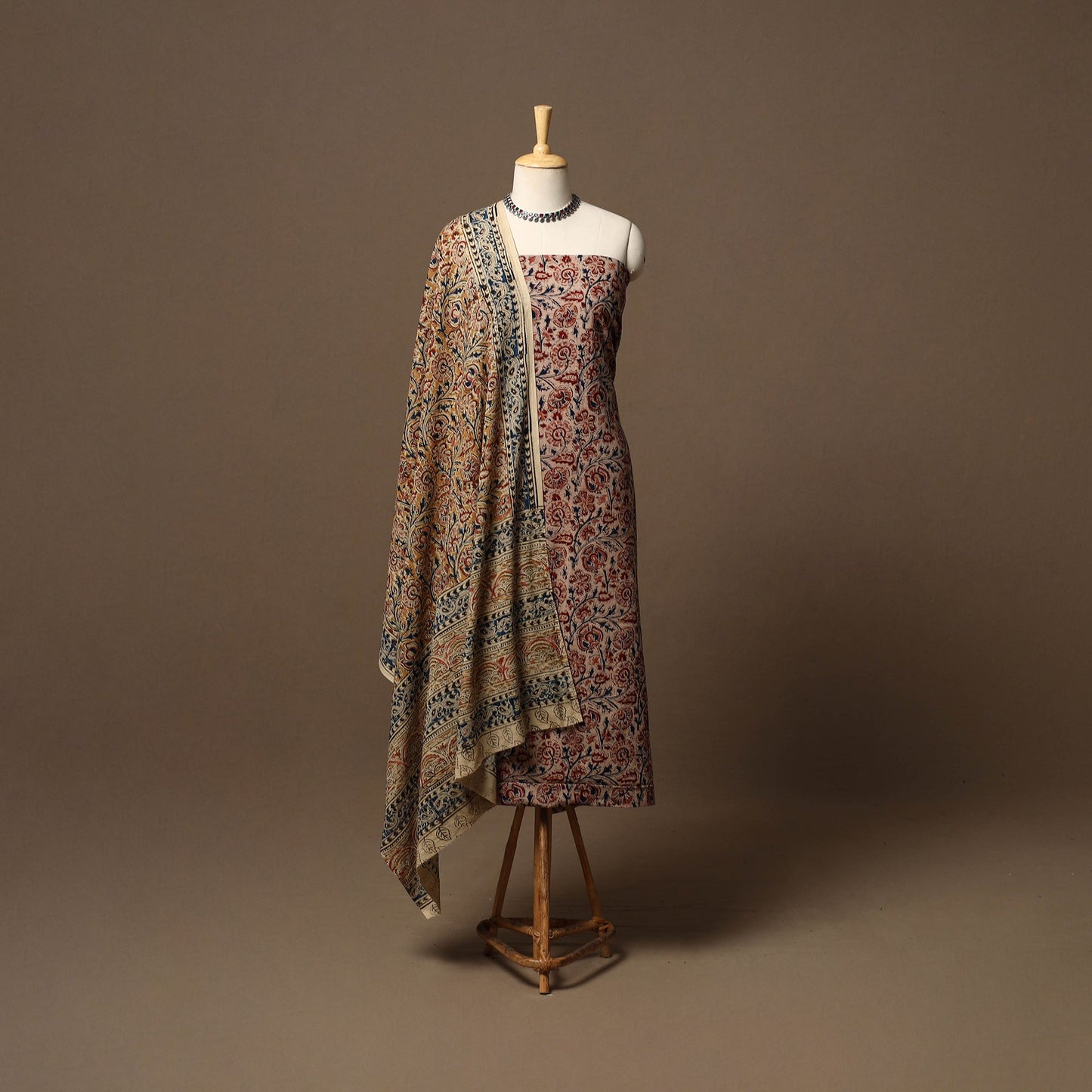 Natural dyed pedana kalamkari cotton 3pc unstitched dress