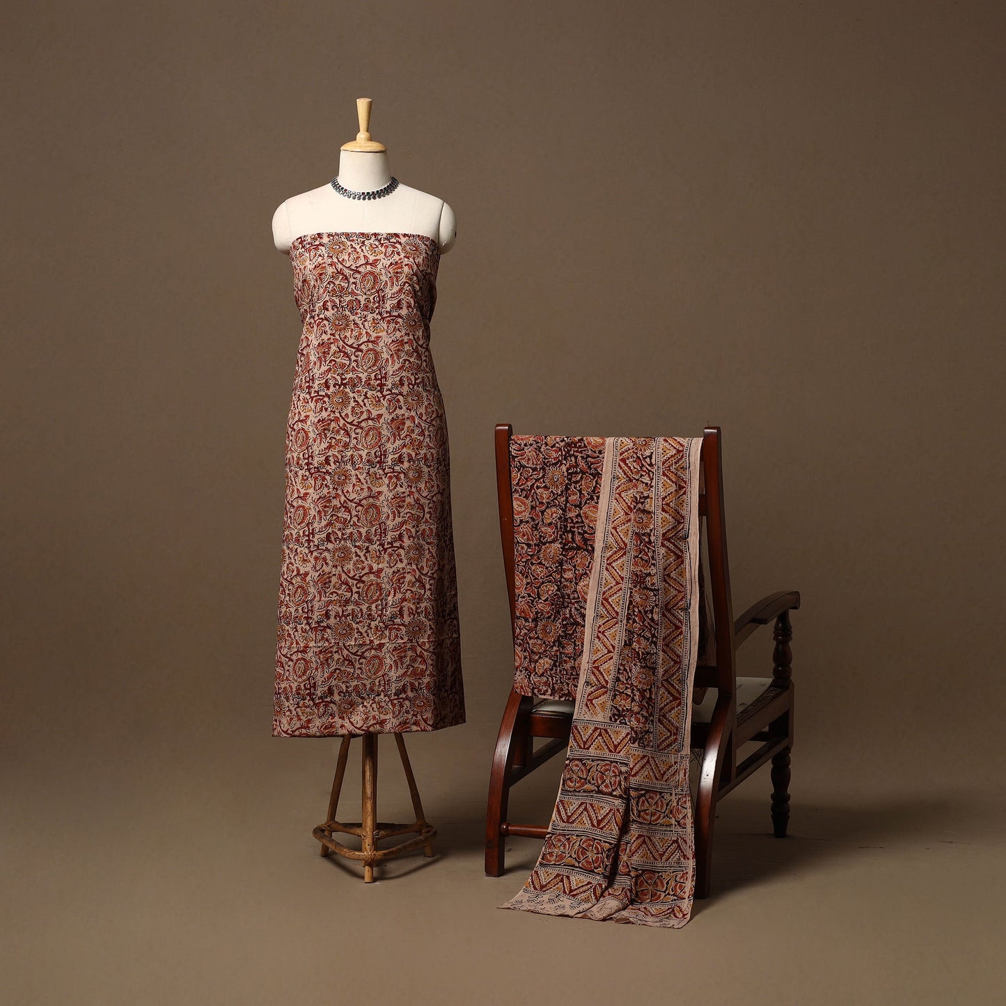 Natural dyed pedana kalamkari cotton 3pc unstitched dress