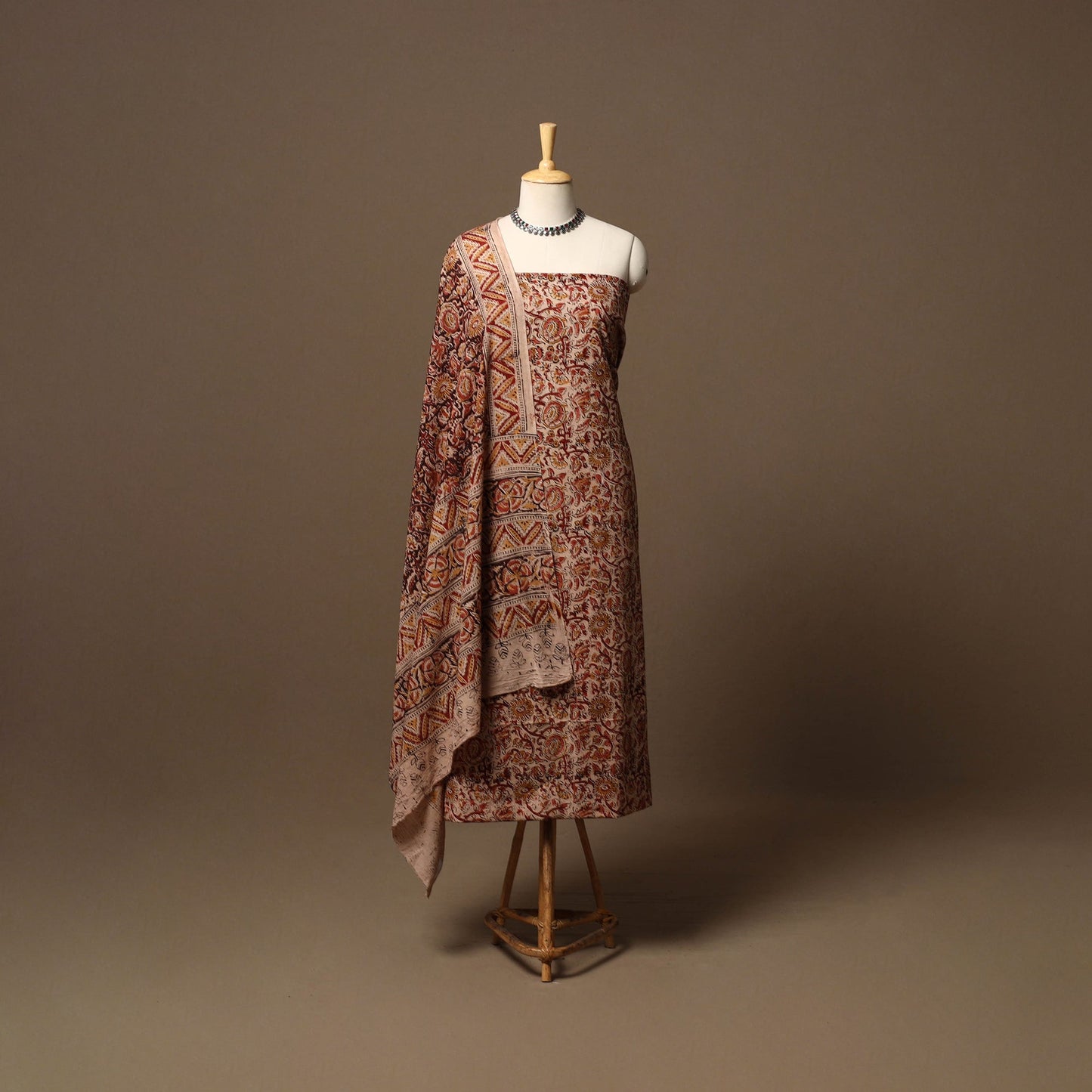 Natural dyed pedana kalamkari cotton 3pc unstitched dress