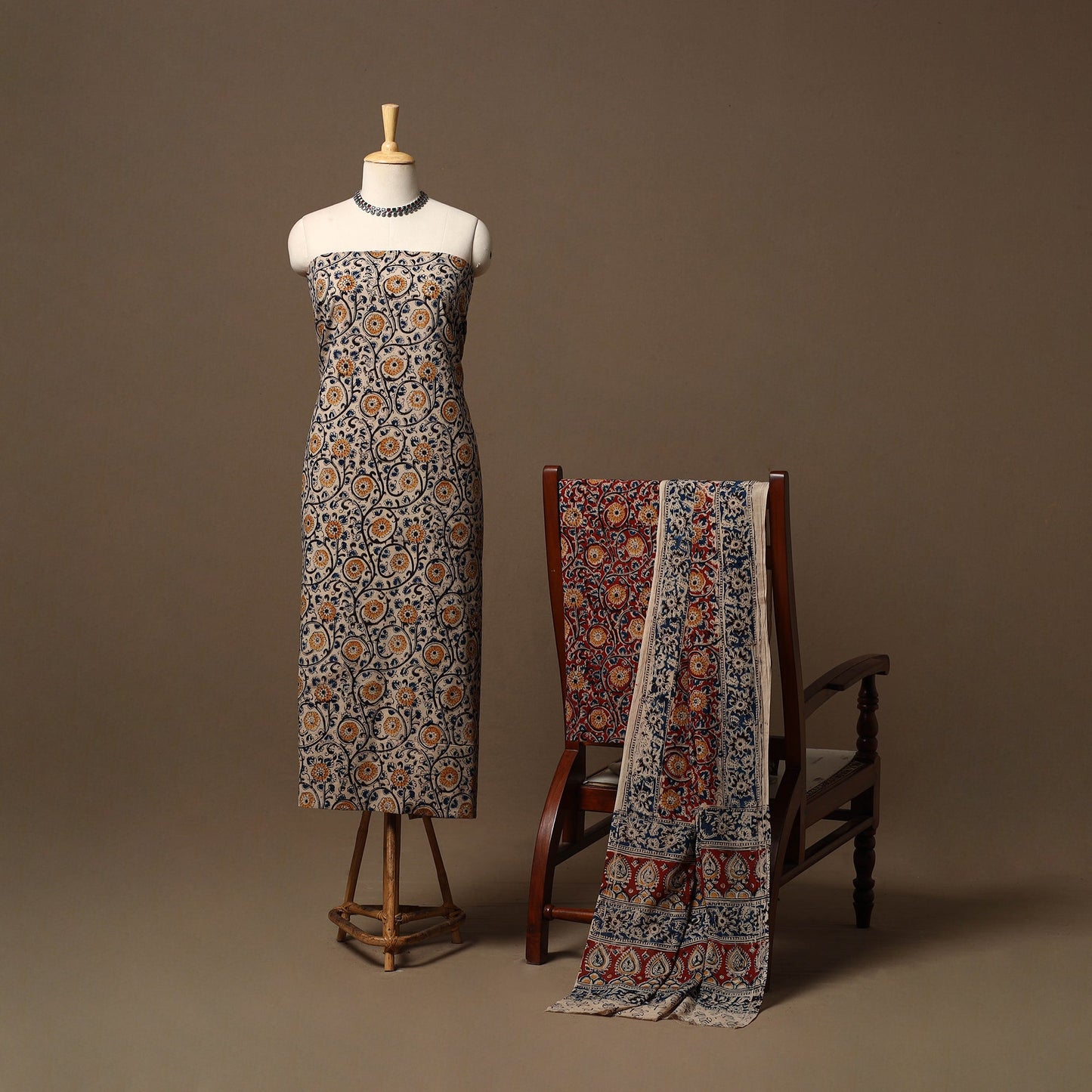 Natural dyed pedana kalamkari cotton 3pc unstitched dress