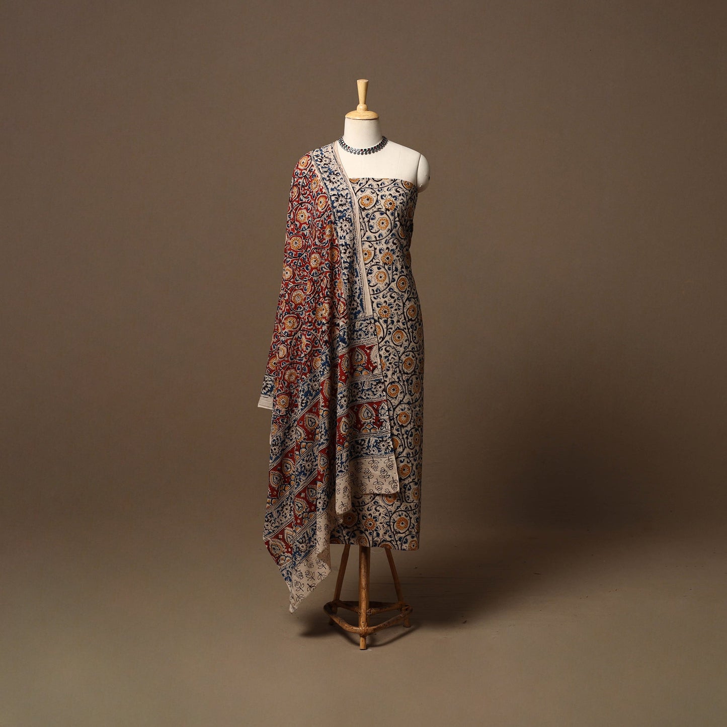 Natural dyed pedana kalamkari cotton 3pc unstitched dress