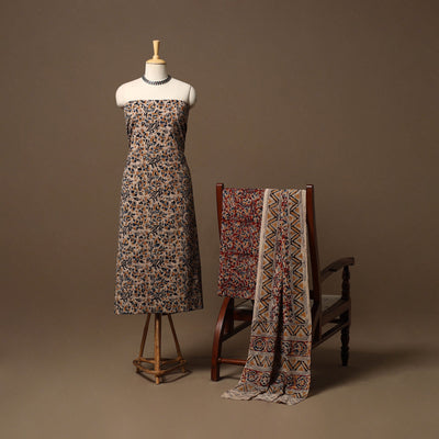 Natural dyed pedana kalamkari cotton 3pc unstitched dress