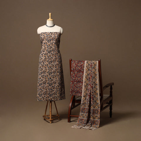 Natural dyed pedana kalamkari cotton 3pc unstitched dress