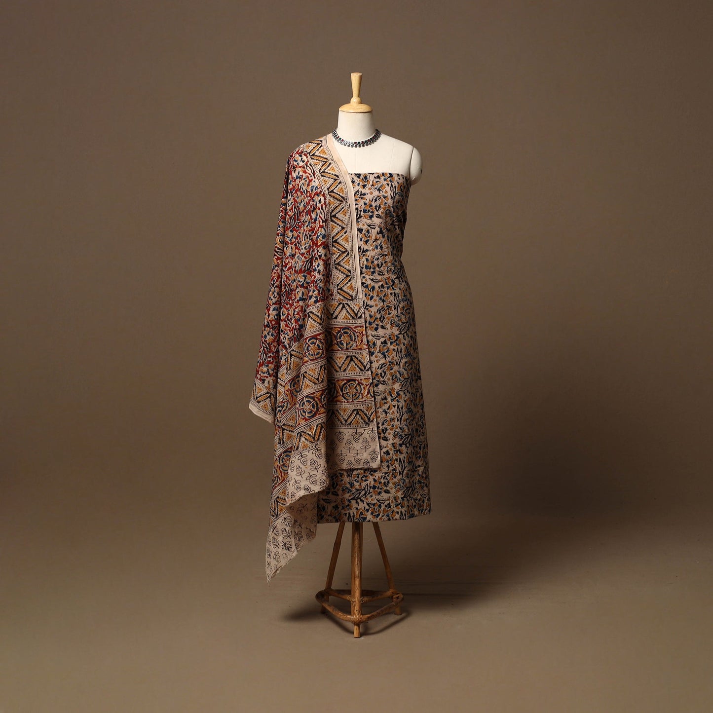 Natural dyed pedana kalamkari cotton 3pc unstitched dress