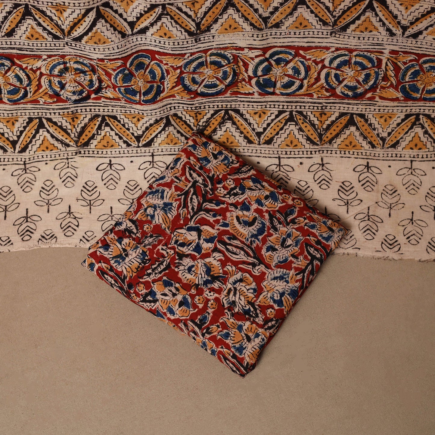 Natural dyed pedana kalamkari cotton 3pc unstitched dress