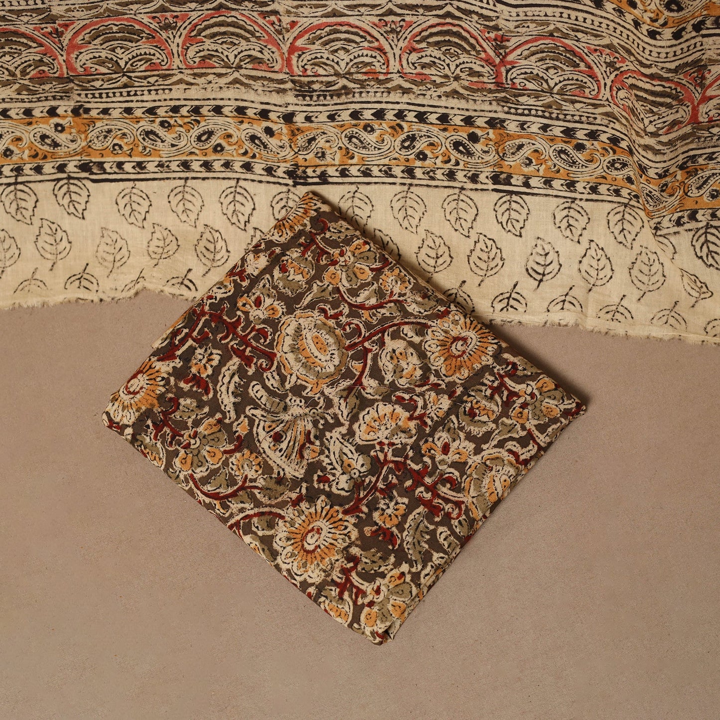 Natural dyed pedana kalamkari cotton 3pc unstitched dress