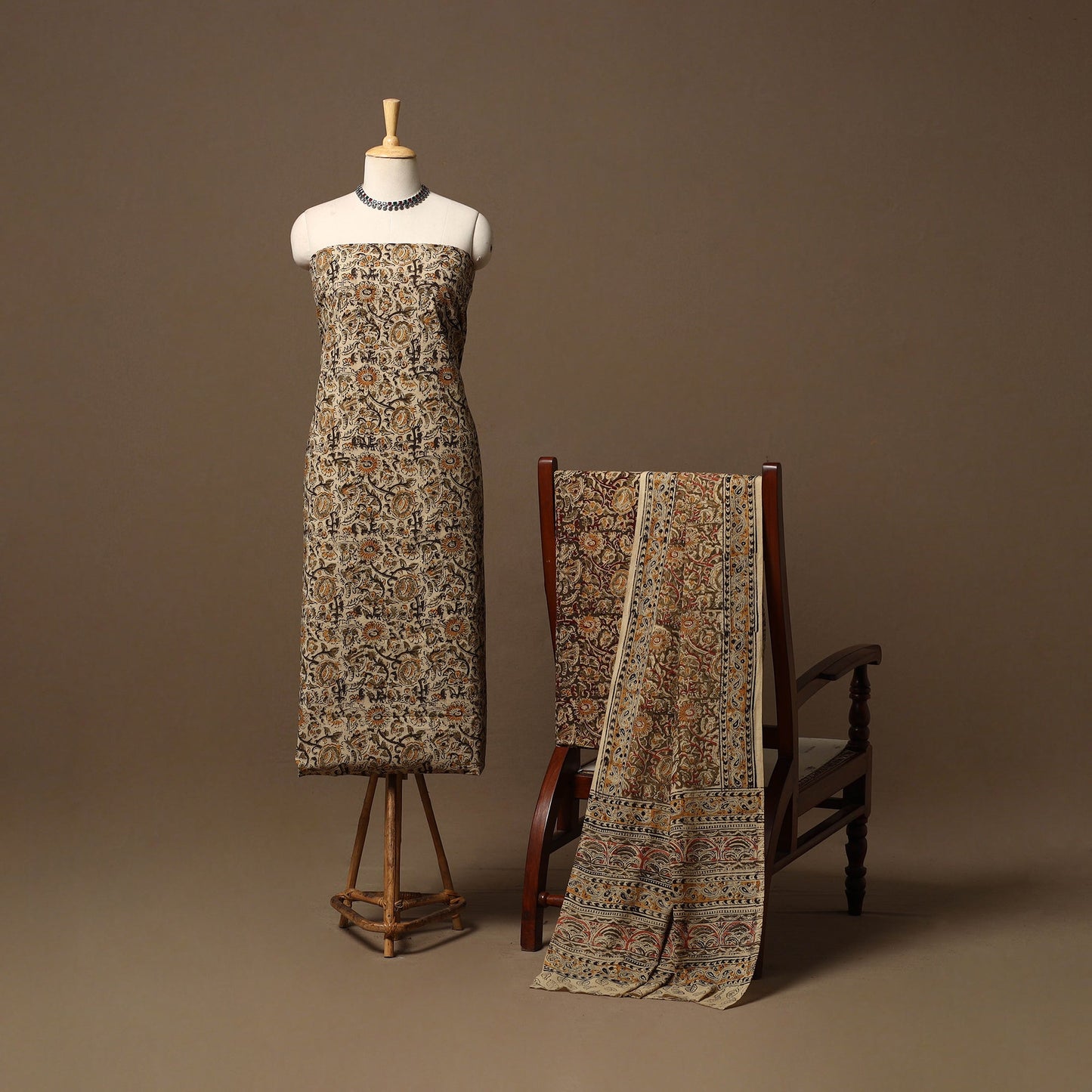 Natural dyed pedana kalamkari cotton 3pc unstitched dress