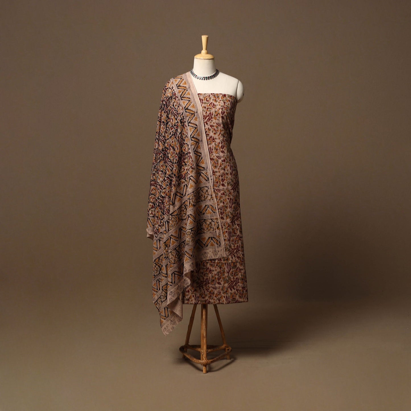 Natural dyed pedana kalamkari cotton 3pc unstitched dress