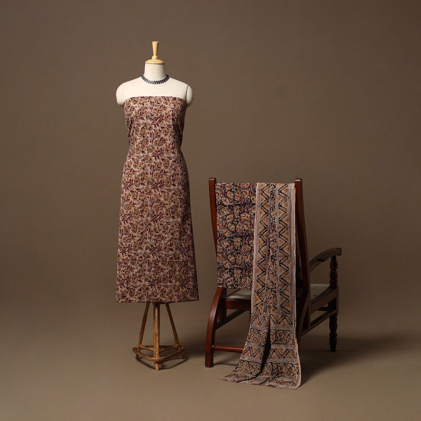 Natural dyed pedana kalamkari cotton 3pc unstitched dress