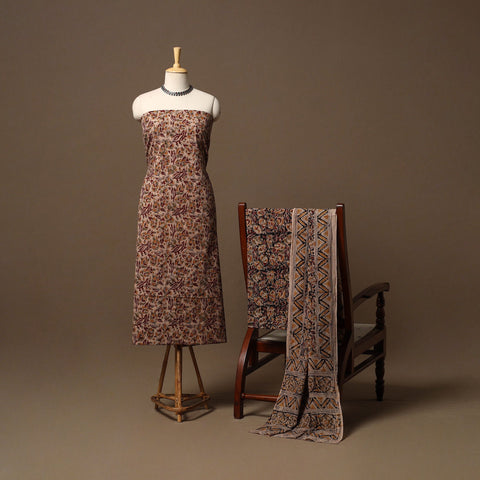 Natural dyed pedana kalamkari cotton 3pc unstitched dress