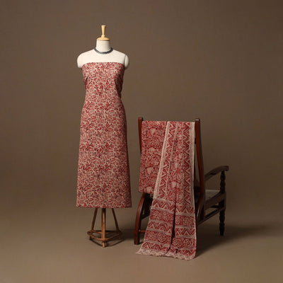 Natural dyed pedana kalamkari cotton 3pc unstitched dress