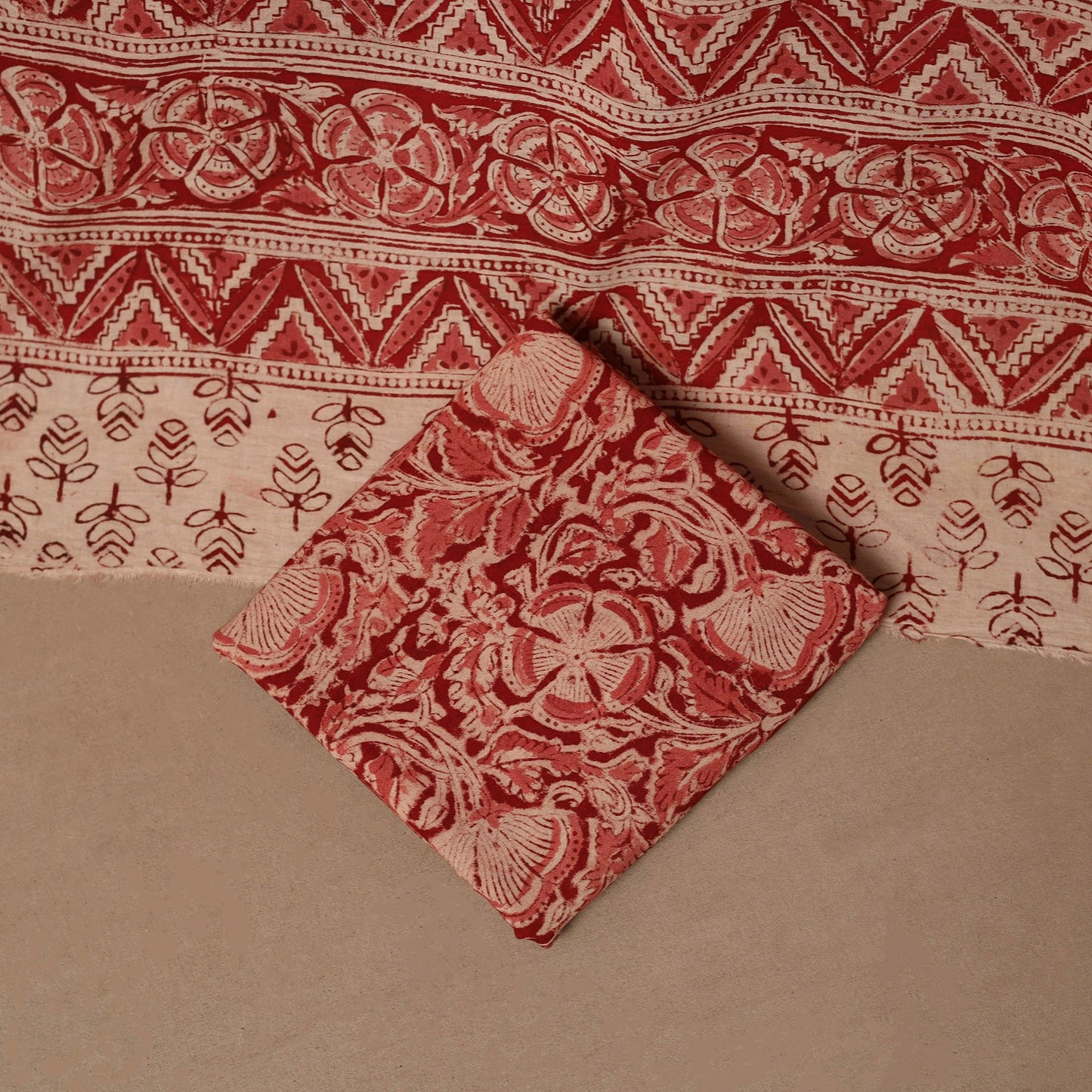 Natural dyed pedana kalamkari cotton 3pc unstitched dress