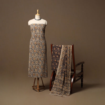 Natural dyed pedana kalamkari cotton 3pc unstitched dress