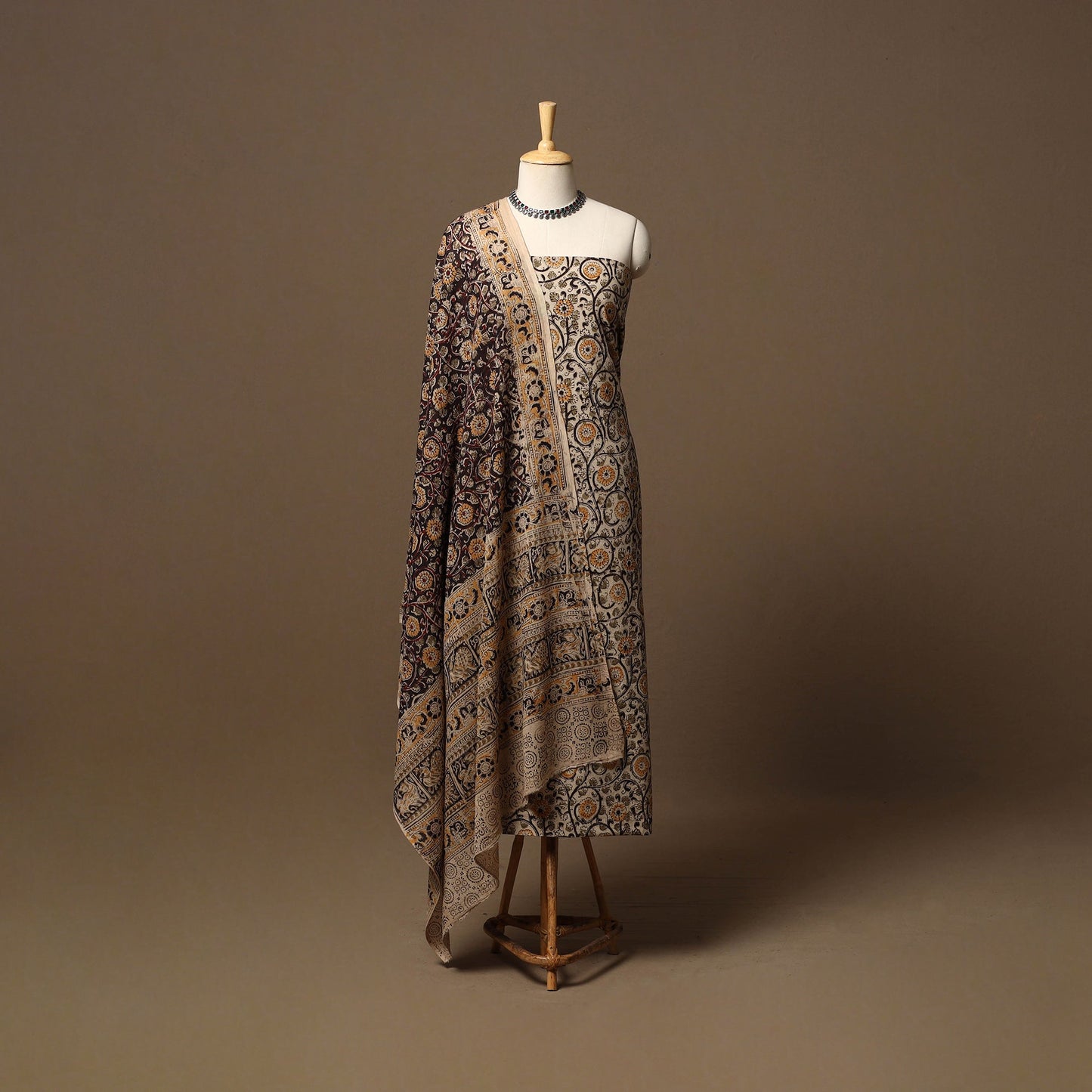 Natural dyed pedana kalamkari cotton 3pc unstitched dress