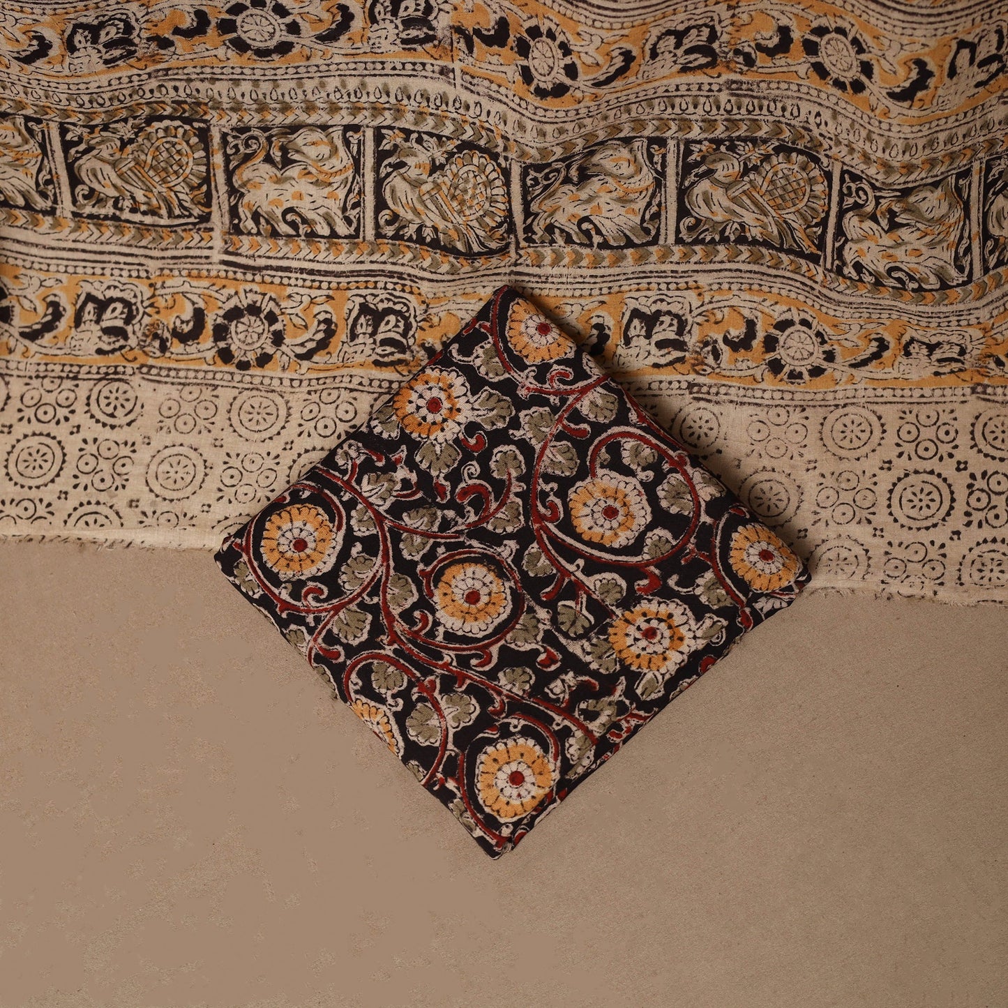 Natural dyed pedana kalamkari cotton 3pc unstitched dress