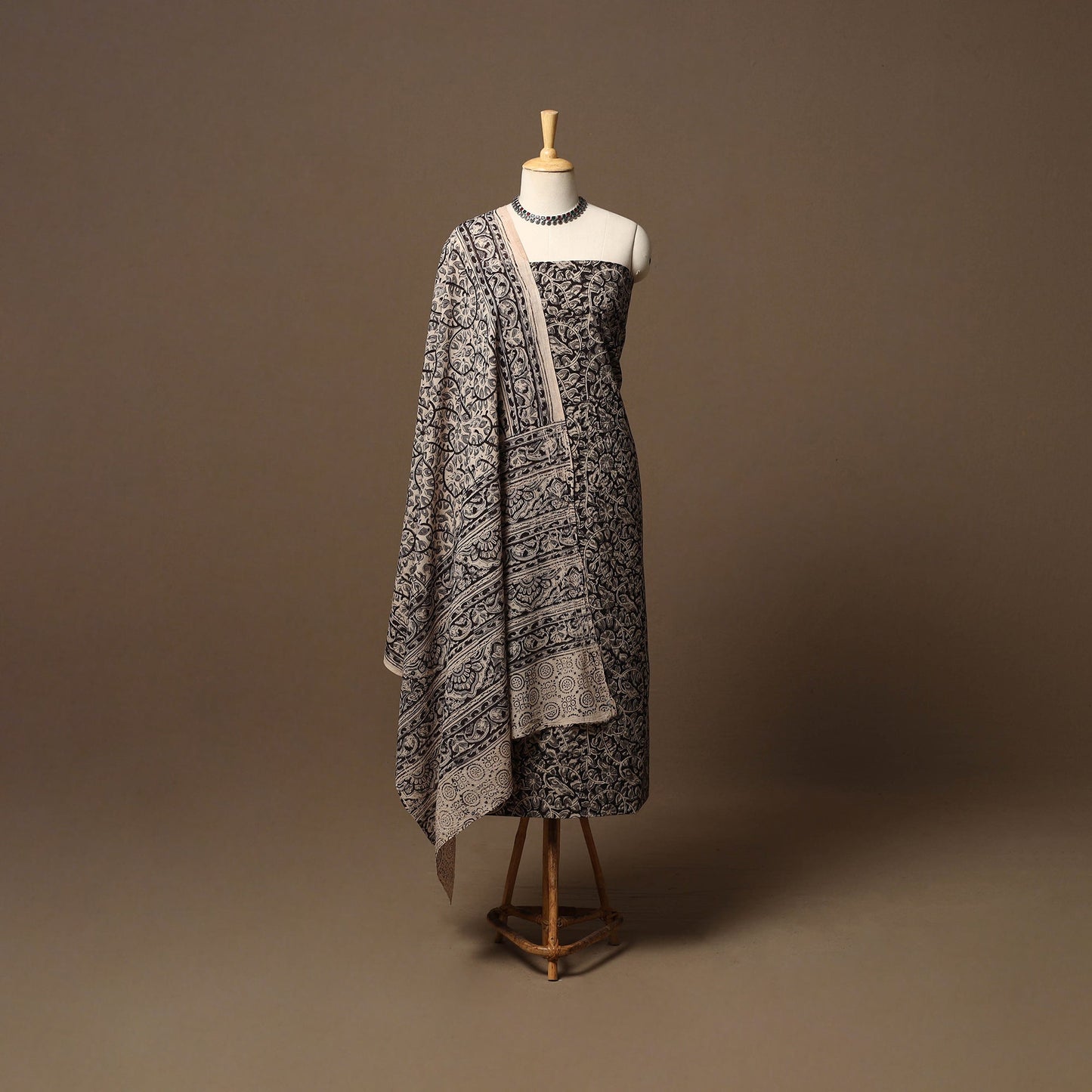 Natural dyed pedana kalamkari cotton 3pc unstitched dress