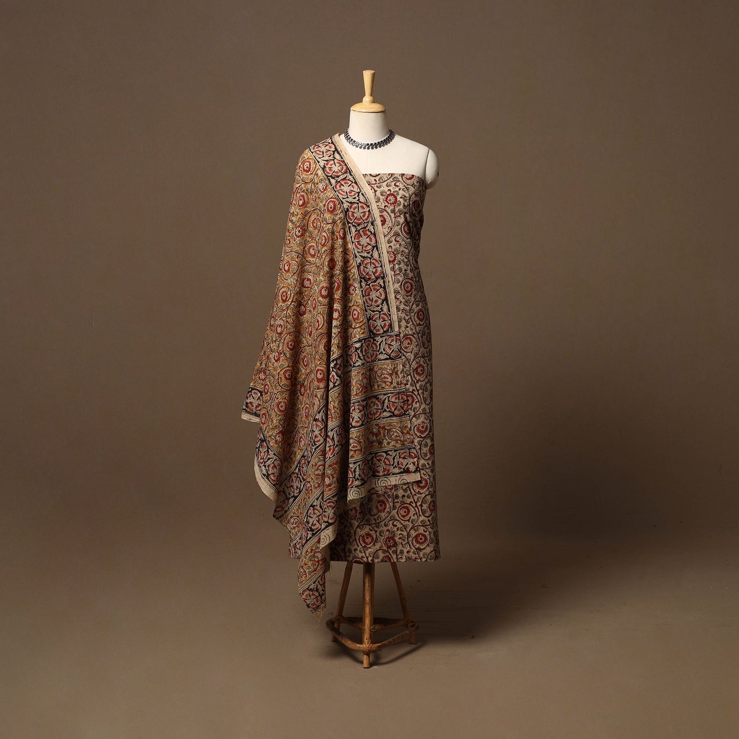 Natural dyed pedana kalamkari cotton 3pc unstitched dress
