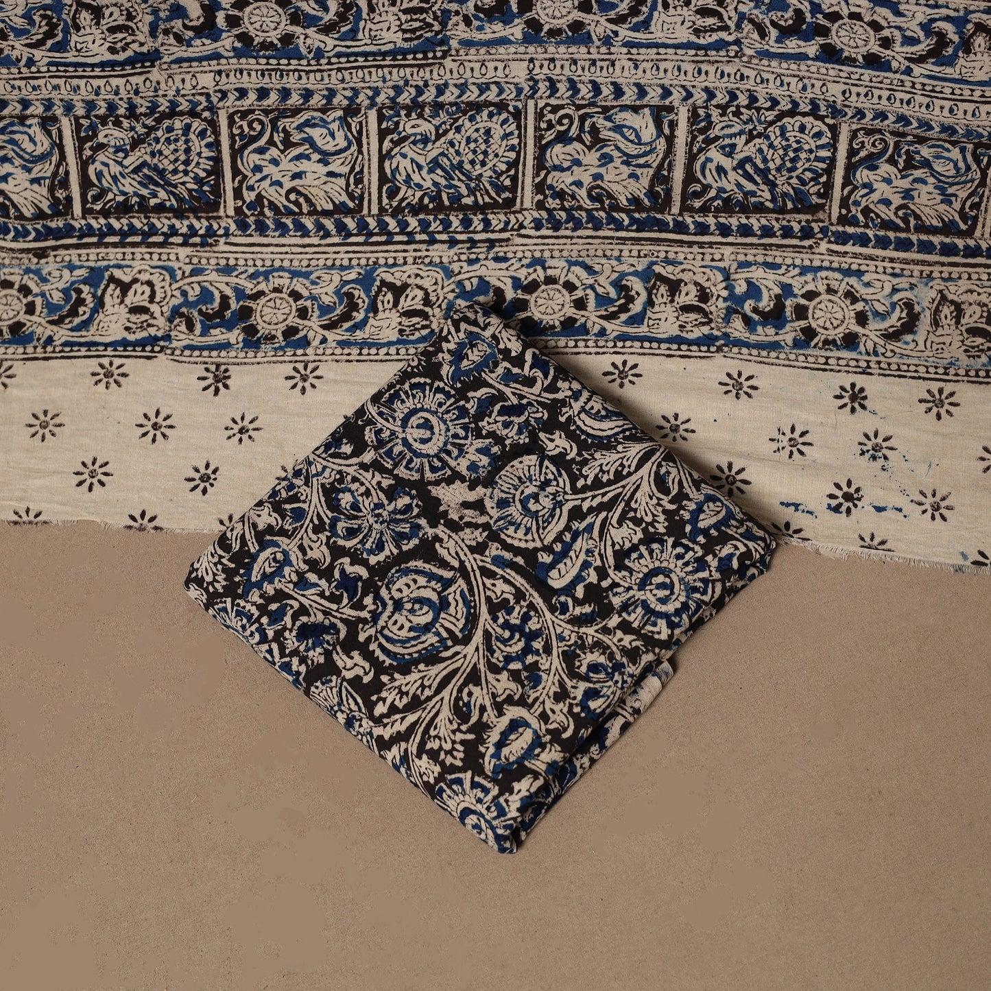 Natural dyed pedana kalamkari cotton 3pc unstitched dress