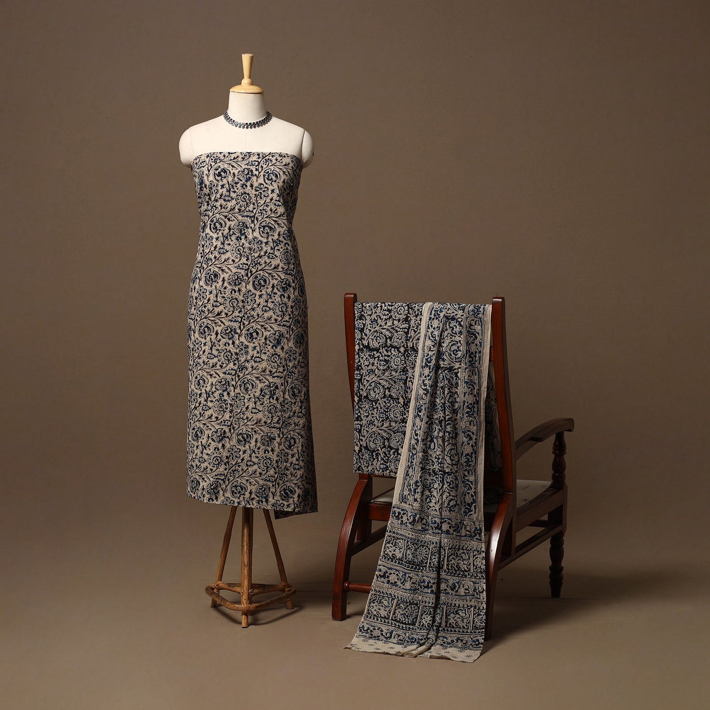 Natural dyed pedana kalamkari cotton 3pc unstitched dress