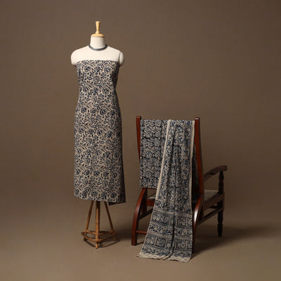 Natural dyed pedana kalamkari cotton 3pc unstitched dress