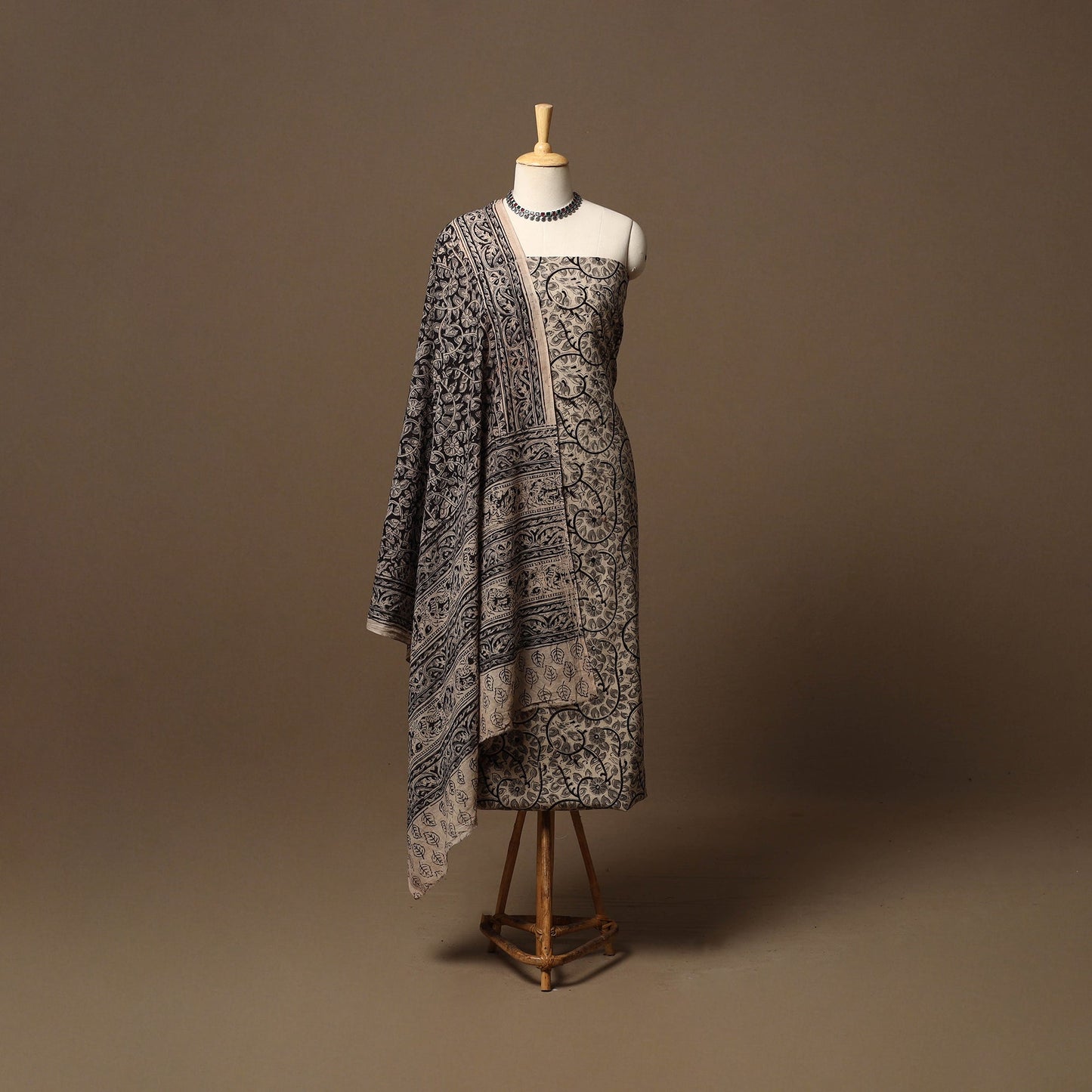 Natural dyed pedana kalamkari cotton 3pc unstitched dress