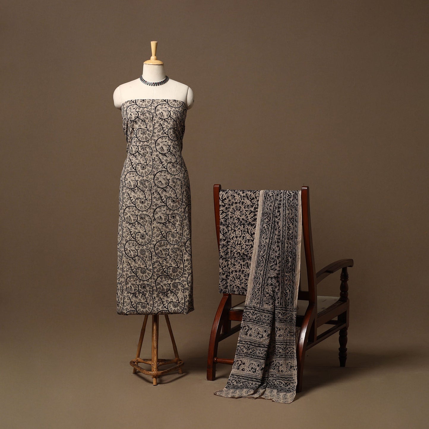 Natural dyed pedana kalamkari cotton 3pc unstitched dress