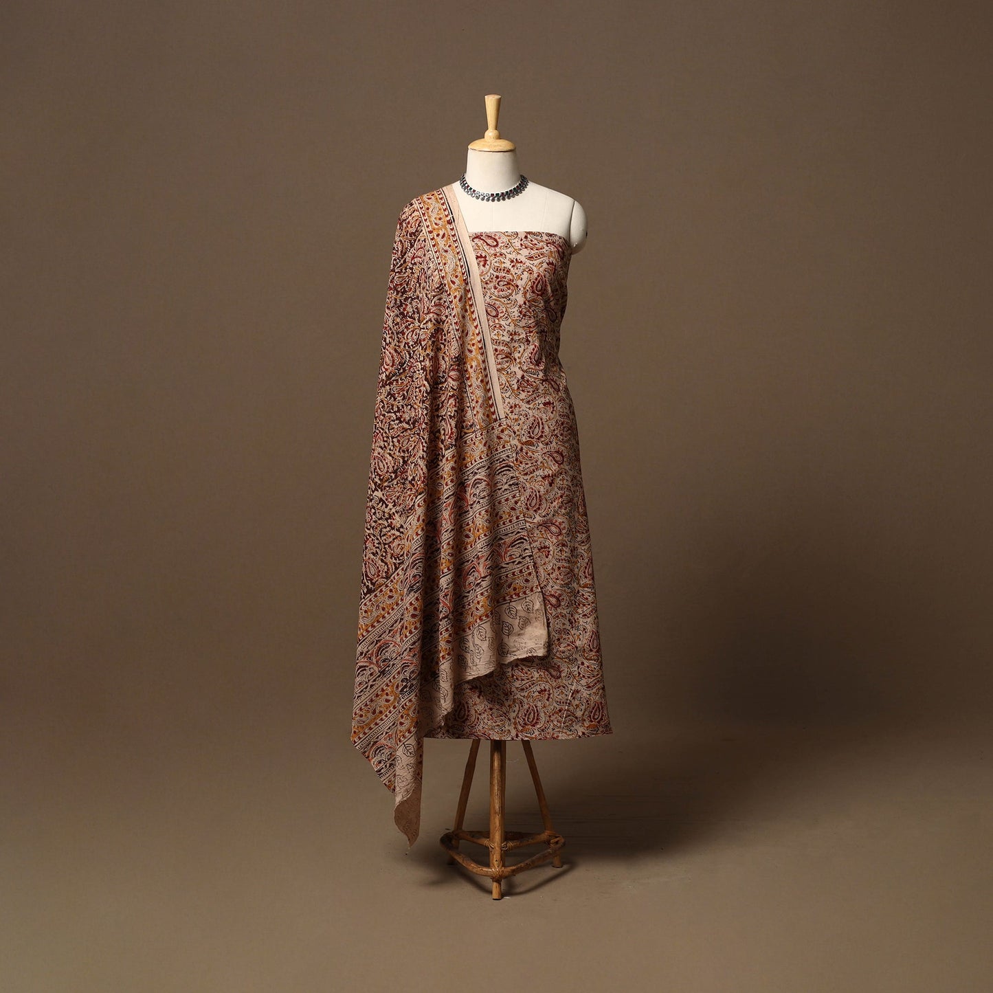 Natural dyed pedana kalamkari cotton 3pc unstitched dress