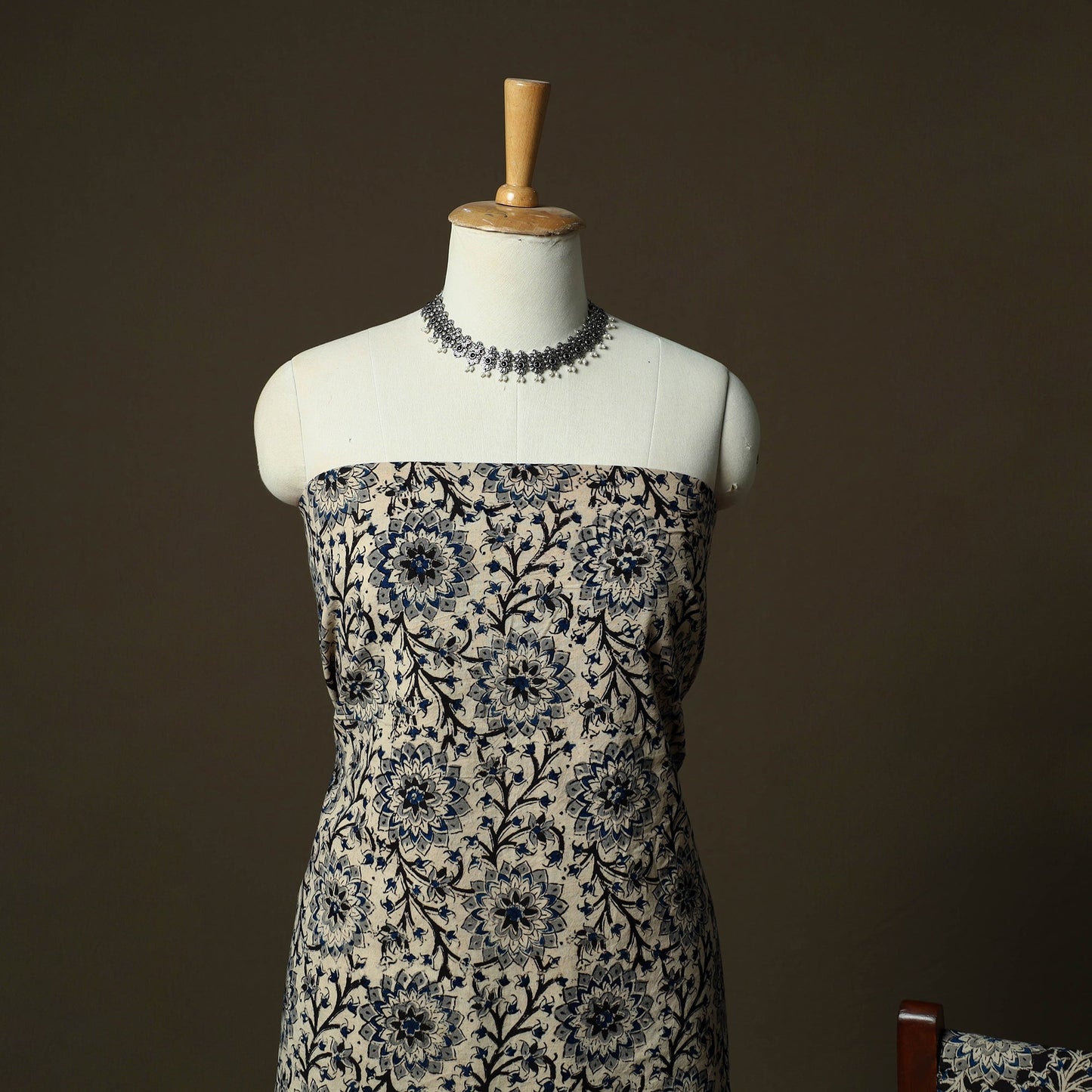 Natural dyed pedana kalamkari hand block print cotton 3pc