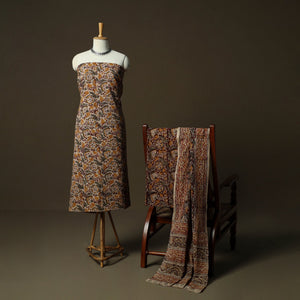 Natural dyed pedana kalamkari hand block print cotton 3pc