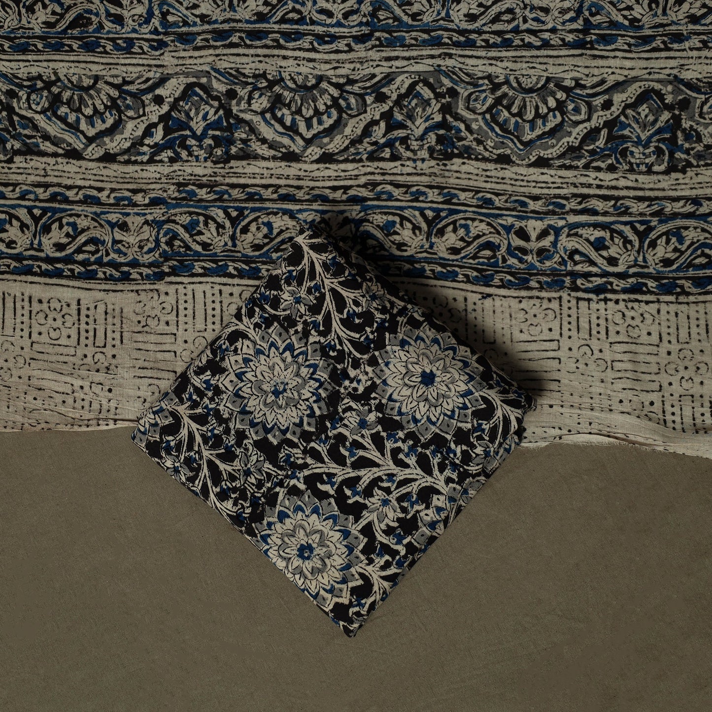 Natural dyed pedana kalamkari hand block print cotton 3pc