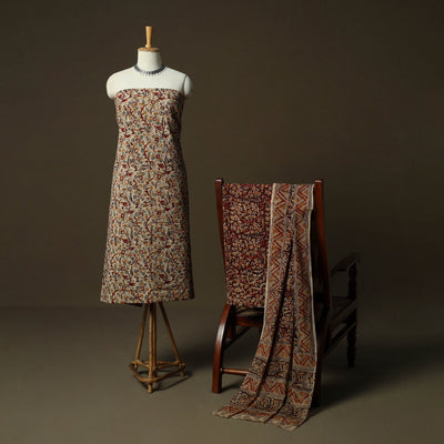 Natural dyed pedana kalamkari hand block print cotton 3pc