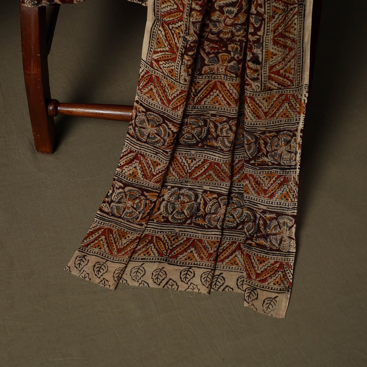 Natural dyed pedana kalamkari hand block print cotton 3pc