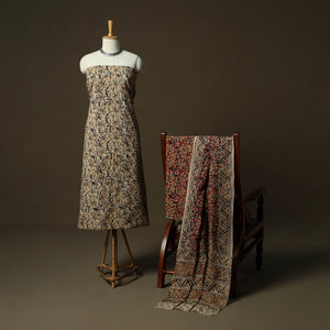 Natural dyed pedana kalamkari hand block print cotton 3pc