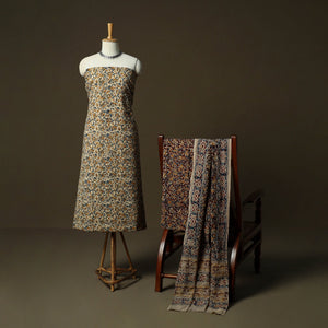 Natural dyed pedana kalamkari hand block print cotton 3pc