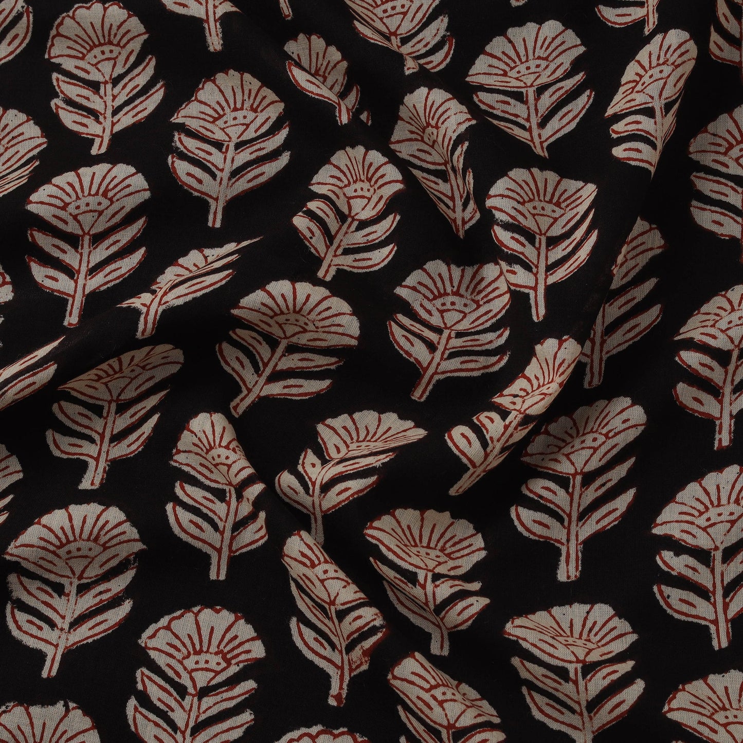 Natural dyed pure mul cotton hand block bagru print fabric