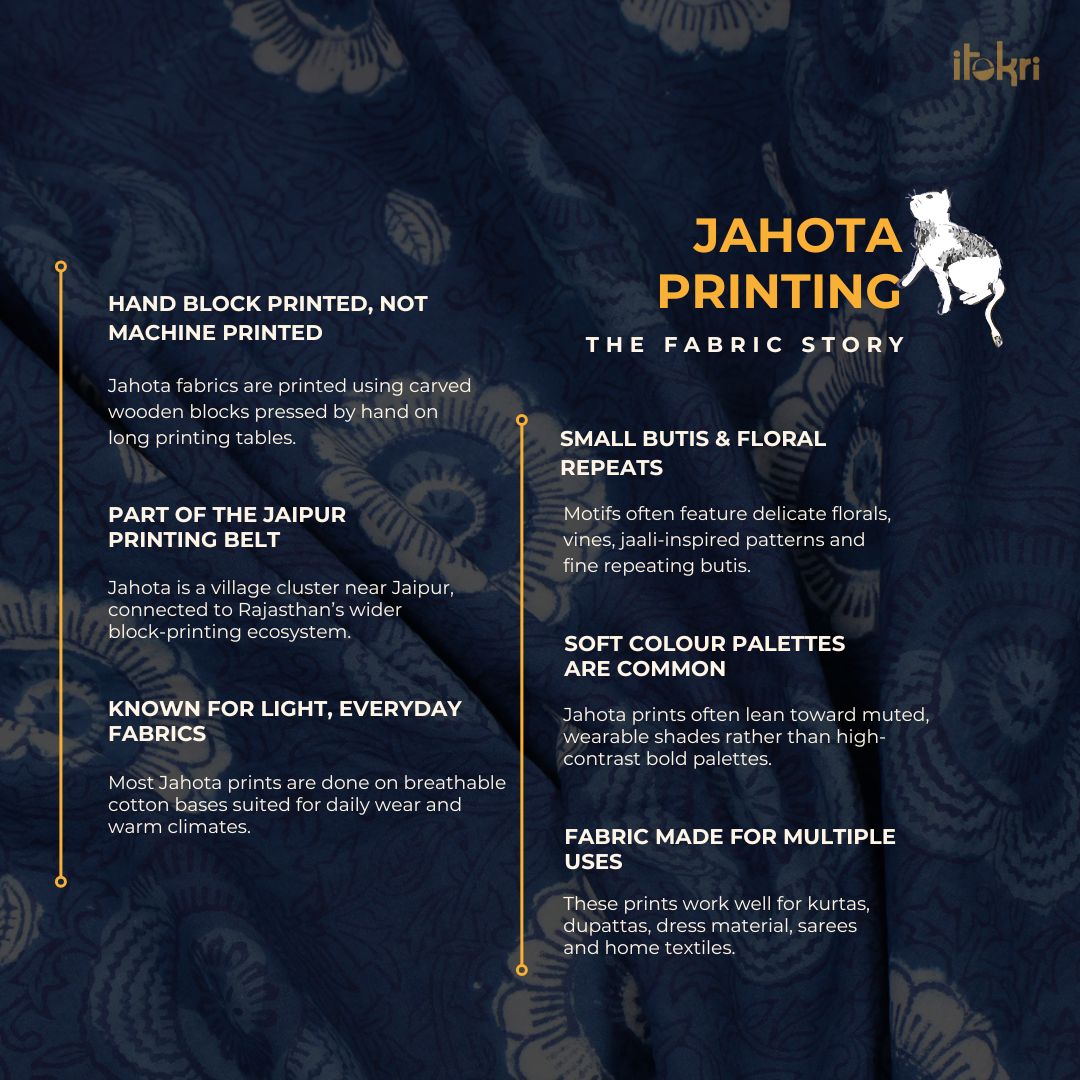 Natural dyed pure mul cotton hand block print jahota fabric